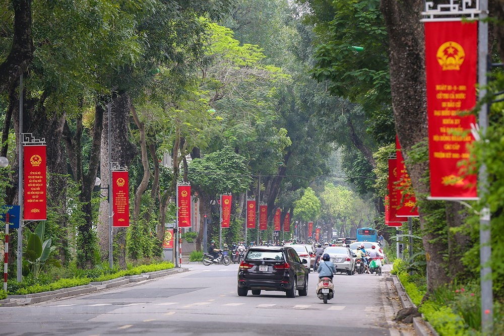 Calles de Hanoi decoradas con banderas en visperas de las elecciones legislativas hinh anh 5